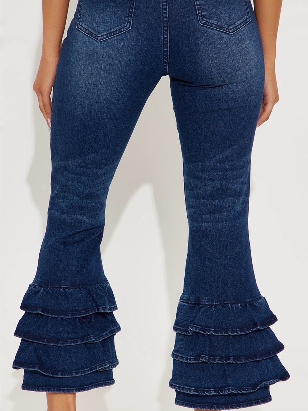 Fashion Nova Dark Blue High-Rise Layered Ruffle Hem Jeans - Picture 3 of 3